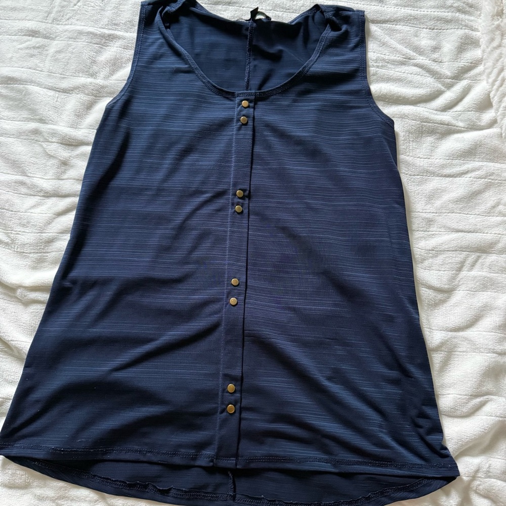 Suzie In The City Navy Sleeveless Button-Front Tank